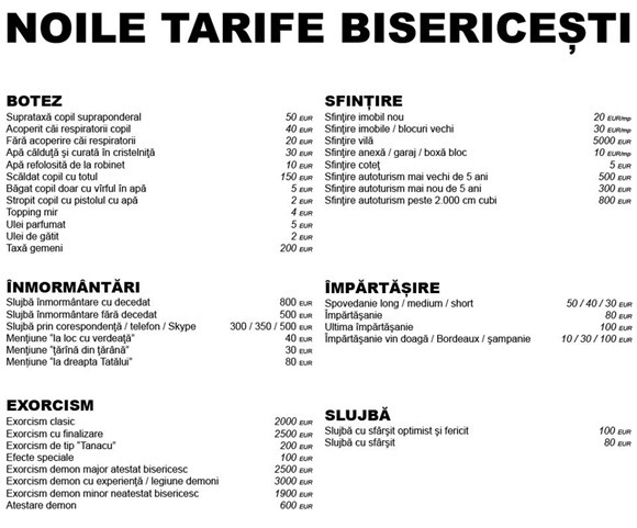 tarife bisericesti