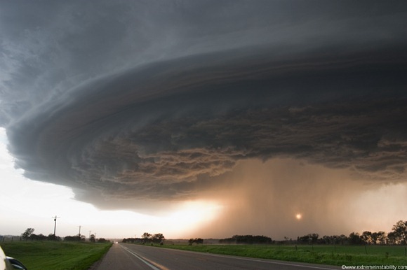 Sun shines under long-lived supercell moving across northeast Nebraska May 28, 2004, almost following highway 12 from Niobrara down to Sioux City perfectly.